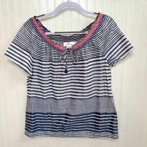 Vineyard Vines Navy Blue & White Stripe Short Sleeve Cotton Blouse Size Medium